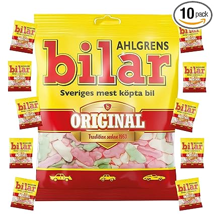 Photo 1 of 10 Bags x 125g of Ahlgrens Bilar Original - Swedish Candy from Sweden - Chewy - Marshmallow Candy - Cars - Gummy Candies - Sweets