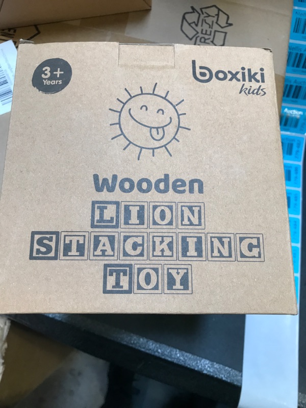 Photo 2 of Boxiki kids Wooden Stacking Montessori Toys Colorful Shape Sorter Stacker. Baby Wooden Toys for Early Development & Fine Motor Skills for 1 2 3 Years Old Boys & Girls (Lion)