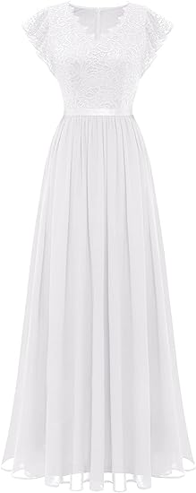 Photo 1 of Dressystar Women's V Neck Formal Dress Maxi Lace Chiffon Long Bridesmaid Wedding Gown
