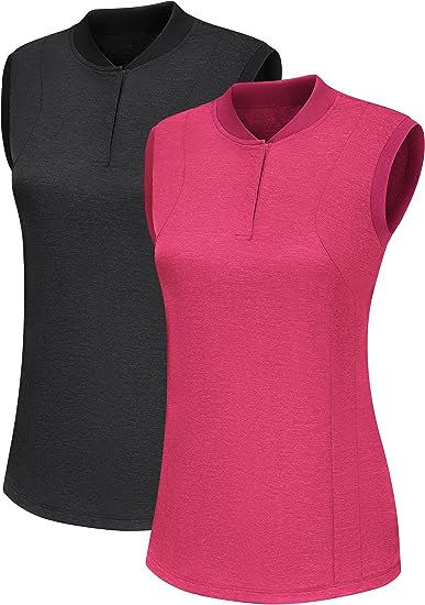 Photo 1 of DOTIN Womens 2 Pack Golf Shirts Sleeveless Quick Dry UPF 50+ Workout Polo Shirt Athletic Sport Tennis Tank Tops for Women

