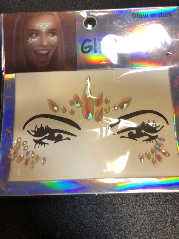 Photo 1 of fluorescent face gems makeup glow in the dark face jewels pastie fluorescence crystals rhinestone tattoo stickers forehead jewelry(tp344 flower)
