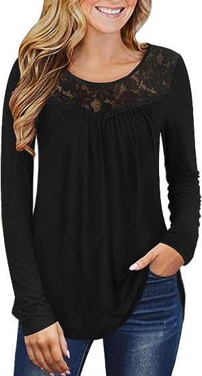 Photo 1 of Ahlaray Women's Plus Size Summer Tops Short Sleeve Shirts Lace Pleated Tunic Tops Blouses size L