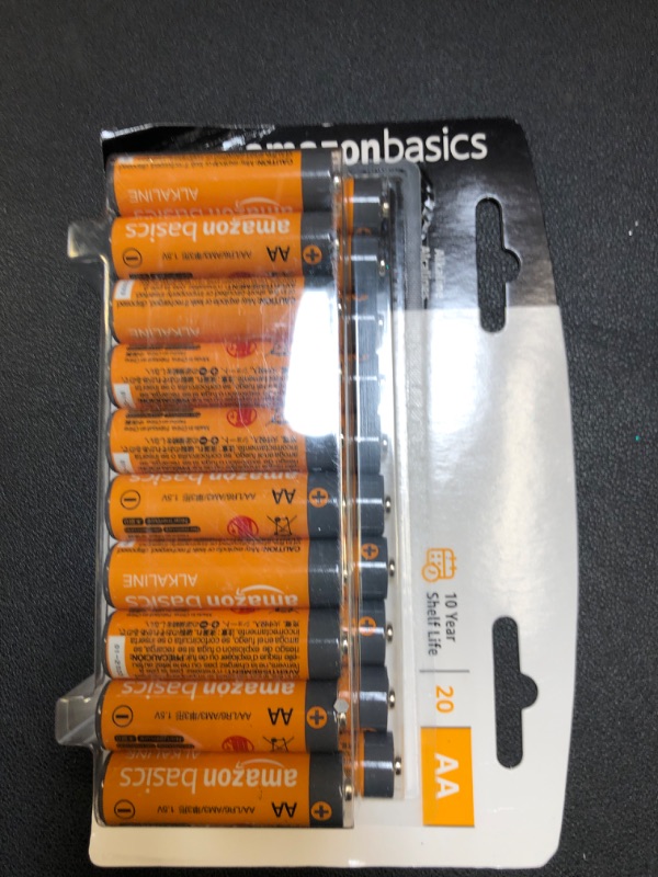 Photo 1 of Amazon Basics 20 Pack AA Alkaline Batteries - Blister Packaging 20 Count (Pack of 1)