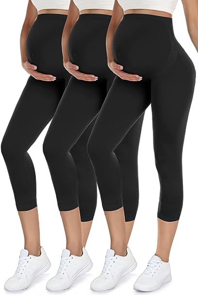 Photo 1 of 2/3 Pack Maternity Capri Leggings for Women Over The Belly Butt Lift - Pregnancy Yoga Pants Active Wear Workout Leggings
