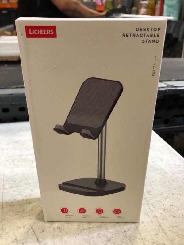 Photo 1 of licheers Cell Phone Stand, Height Angle Adjustable Phone Holder for Desk Tablet Stand Compatible with iPhone 14/13/12/11 Pro Max, Samsung Galaxy S10 S9 S8 Note10, Google Pixel,Kindle,Switch (Black)