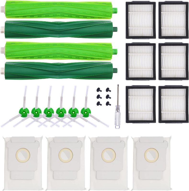 Photo 1 of 18 Pack Vacuum Cleaner Accessory for iRobot Roomba i7 i7+ i3+ i6+ i8+ E5 E6 E7 Replacement Parts Kit (1 set Roller Brushes, 6 Side Brushes, 6 filters, 4 vacuum bags)
