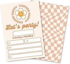 Photo 1 of GOXFOC Let's Party Choose Groovy Birthday Party Invitations with Envelopes 20 Packs,Retro Hippie 70s 80s Daisy Party Supplies for Kids Invitation Cards,Teen Girls Birthday Party Invites