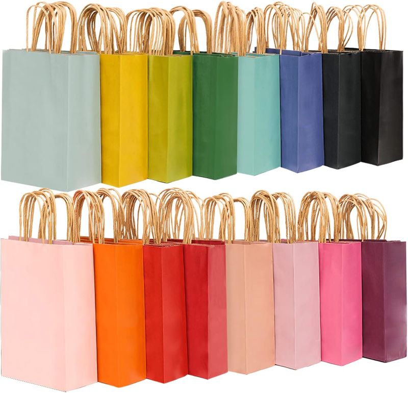 Photo 1 of Bakepacker 32pcs Small Gift Paper Bags with Handles 8.26"×6"×3.15" Small Bags 16 Different Color Kraft Bags
