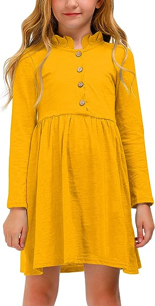 Photo 1 of BesserBay Girl's Ruffle Collar Button-Down Pleated Casual Swing Midi Dress 12 Years
