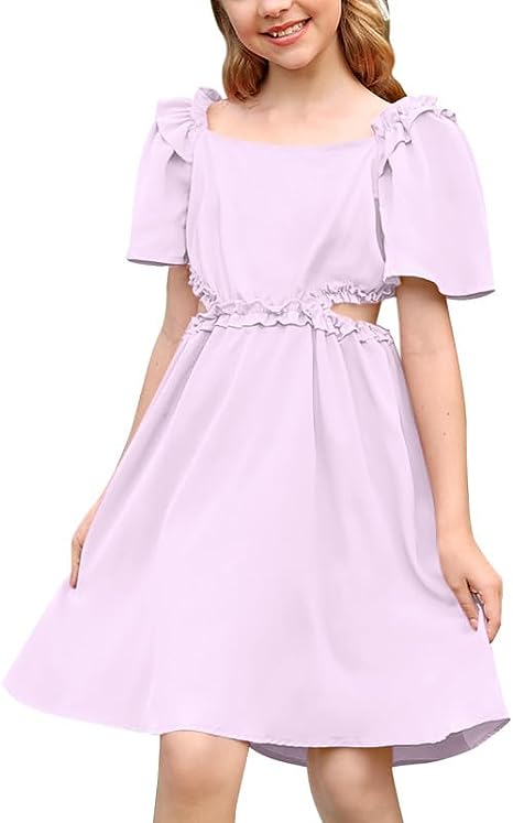 Photo 1 of BesserBay Girls Summer Short Sleeve Flutter Backless Cut Out Aline Dress 4-12 Years SIZE XL 11-12
