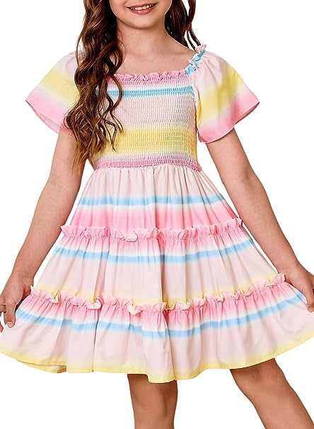 Photo 1 of blibean Tween Girl Elegant Summer Boho Dress Gradient Printed 4-13 Years SIZE 2XL 
