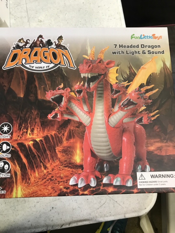 Photo 3 of FUN LITTLE TOYS 10" Robo Alive Dragon Toys for Boys, Orange 7 Headed Dragons with Light and Sound DreamWorks Mechanical Action Figure Dinosaur Electronic Pets Kids Birthday Party Supplies Decorations