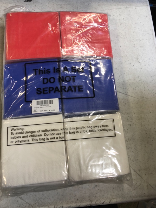 Photo 1 of 600 Pieces 4th of July Paper Napkins Patriotic Blue and White Napkins American Disposable for Veteran Independence Day Cocktail Party Supplies Decor 5 x 5 Inch Folded (Red, Blue, White)