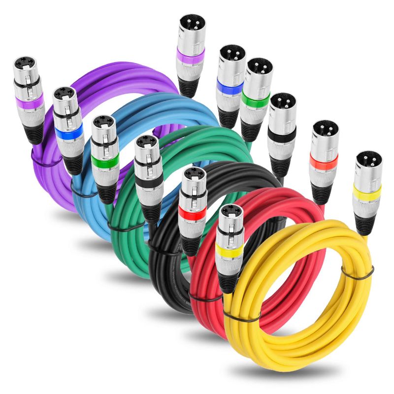 Photo 1 of DREMAKE 20FT Colored XLR Microphone Cable, Male XLR 3-Pin to Female XLR 3-Pin Mic Cable, 6 Pack XLR Male to Female Audio Extension Cable, XLR to XLR Dynamic Mic Patch Cord for Karaoke, Sound System
