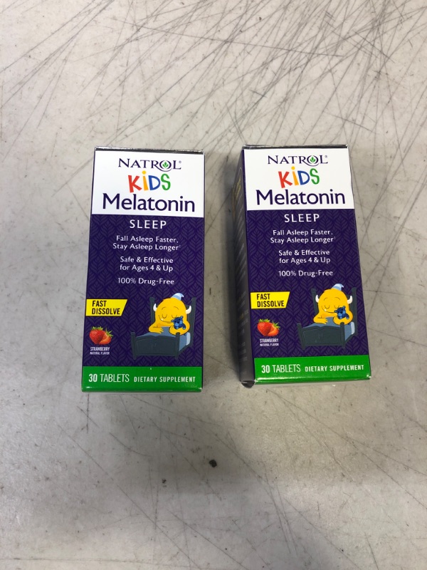 Photo 2 of [LOT OF 2] Natrol Kids 1mg Melatonin Fast Dissolve Sleep Aid Tablets, with Lemon Balm, Supplement for Children Ages 4 and up, Drug Free, Dissolves in Mouth, 30 Strawberry Flavored Tablets [EXP: 11/30/2023]