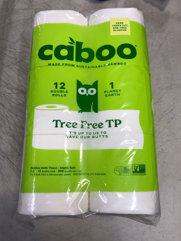 Photo 1 of Caboo Tree Free Bamboo Toilet Paper, Septic Safe, Biodegradable, Eco Friendly Bath Tissue with Soft, Quick Dissolving 2 Ply Sheets (300 Sheets Per Roll, 12 Double Rolls) 12 Count (Pack of 1)