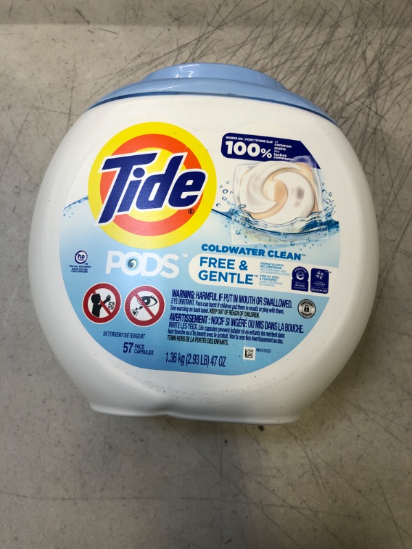 Photo 2 of Tide Free and Gentle Laundry Detergent Pods, 57 Count, Unscented and Hypoallergenic for Sensitive Skin Tide PODS, Free & Gentle, 57 Count
