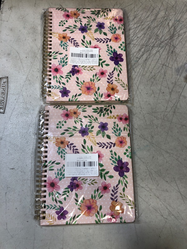 Photo 2 of [LOT OF 2] FANCY LAND Floral Spiral Notebook 8.25" x 6.25" with Pockets Pink Hardcover Journal 120 Lined Pages Women Girl Office School Home Floral Notebook