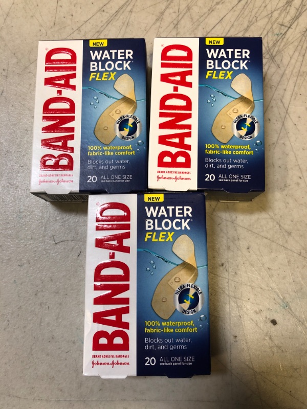 Photo 2 of [LOT OF 3] Band-Aid Brand Water Block Flex Adhesive Bandages, All One Size, 20 Count (Pack of 2)