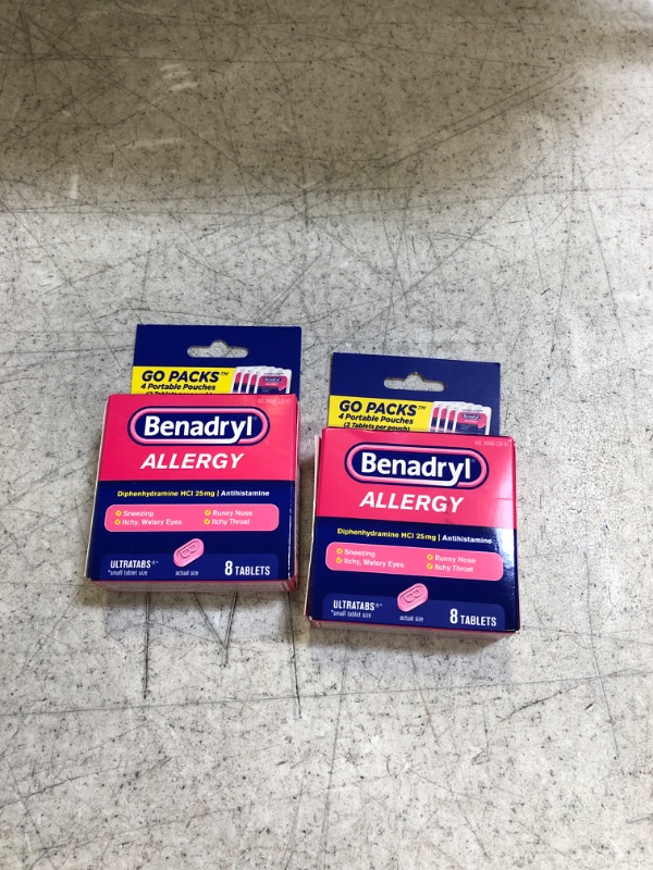 Photo 2 of Benadryl Ultratabs Go Packs, Antihistamine Tablets, Diphenhydramine HCl, 4 2-ct Packets ( PACK OF 2 ) ( 02.2024) 