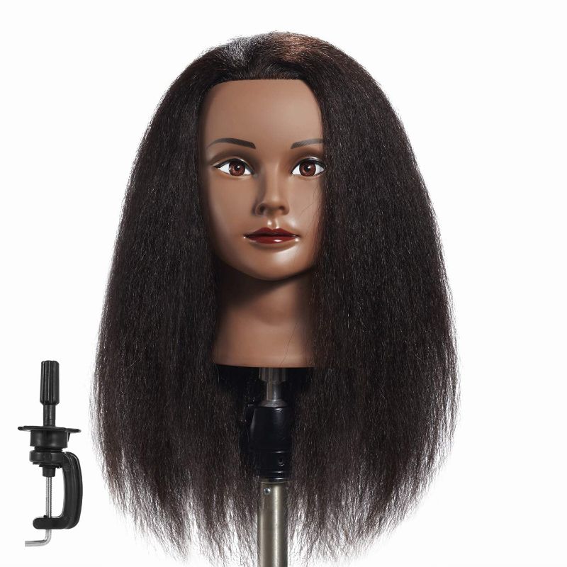 Photo 1 of 
Hairginkgo Mannequin Head 100% Real Hair Manikin Head Styling Hairdresser Training Head Cosmetology Doll Head for Dyeing Cutting Braiding Practice with Clamp Stand (1711B0216)
