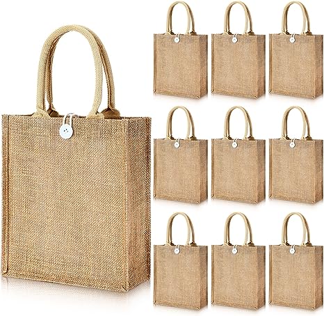 Photo 1 of 10 Pcs Burlap Tote Bags with Handles Bridesmaid Gift Bags Blank Reusable Grocery Bags for Shopping Wedding Party Beach Favors
