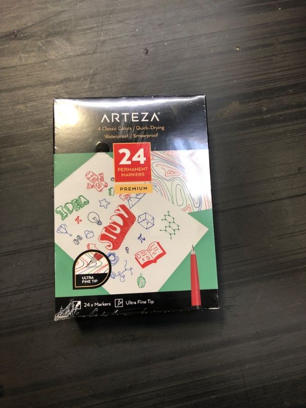 Photo 1 of ARTEZA Permanent Markers, 24 Pens, 4 Classic Colors, 2-mm Line, 4.2-mm Ultra-Fine Tip, Quick-Drying, Water Resistant, for Calligraphy and Making Signs Set 24, 4 Classic Colors