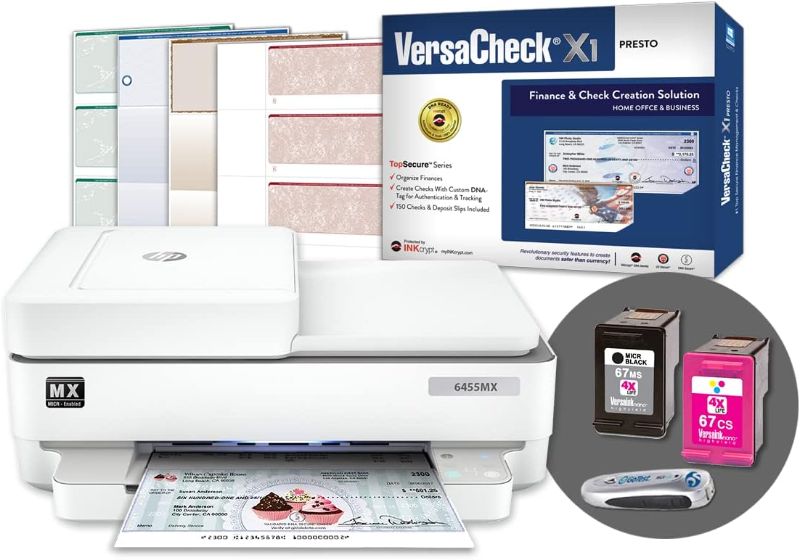 Photo 1 of VersaCheck HP Envy 6455 MXE ALL - in - One MICR Check Printer Presto Check Printing Software Bundle, White