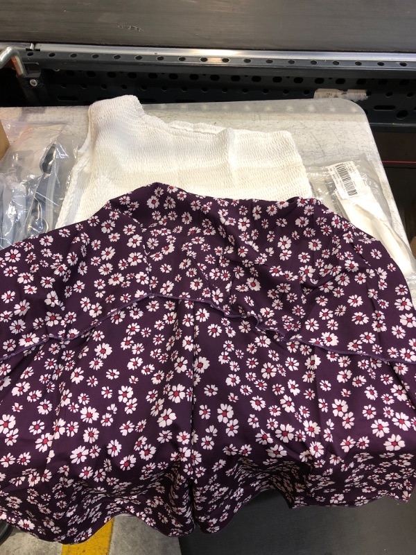 Photo 1 of  WHITE AND  PURPLE FLORAL  ONE SHOULDER DRESS ( SIZE: LARGE ) 