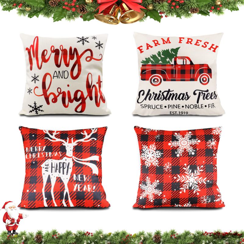 Photo 1 of ACADGQ AA3 Christmas Decorations Indoor Christmas Pillow Covers 18x18 Inch,Winter Holiday Cushion Case Christmas Throw Pillows Covers for Couch Set of 4 Pcs