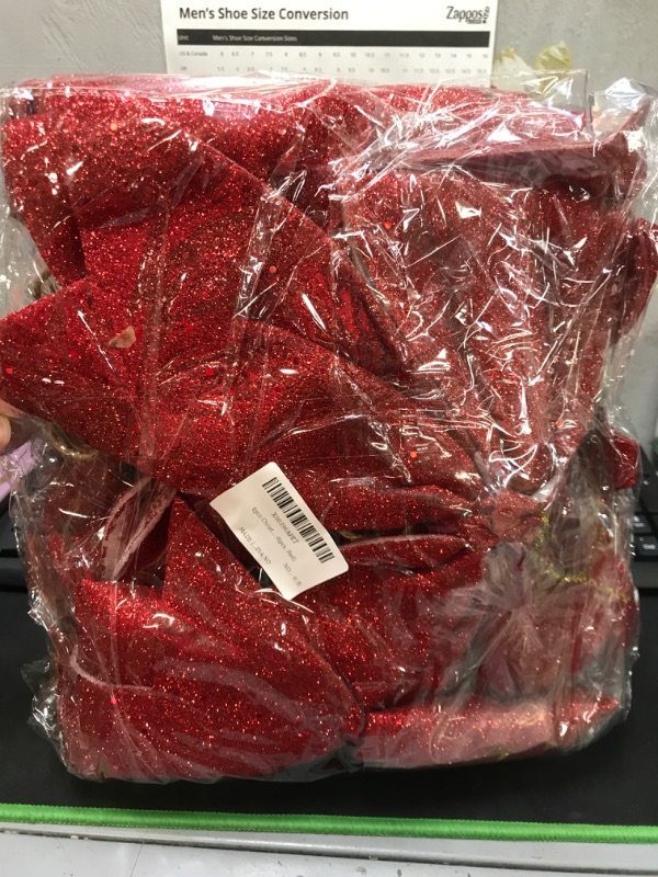 Photo 1 of 6pcs Christmas Red Bow, Sequin Wreaths Bows Ties, Christmas Tree Topper Glitter, Xmas Decorative Bows Ornament for Home Wedding Festival, Christmas Party Supplies, 9.8 x 11.8in (6pcs, Red)