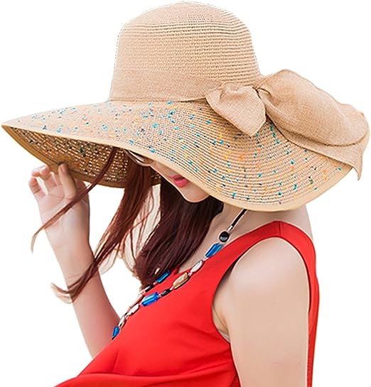 Photo 1 of Itopfox Womens Foldable Floppy Big Bowknot Straw Sun Hat Wide Brim Summer Beach Vacation UV UPF 50
