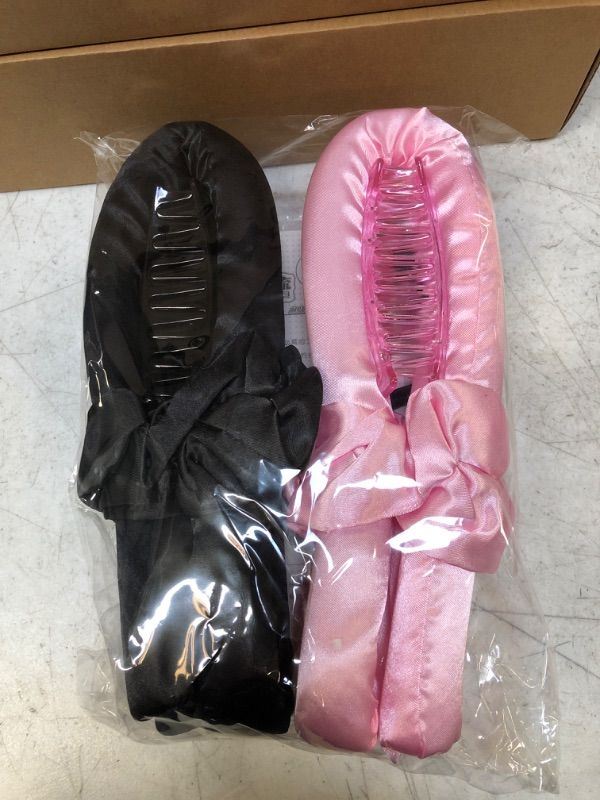 Photo 1 of Heatless Hair Curler - Heatless curls Set - Heatless Curling Rod Headband - Satins Heatless Hair Curler To Sleep In (Black and Pink)
