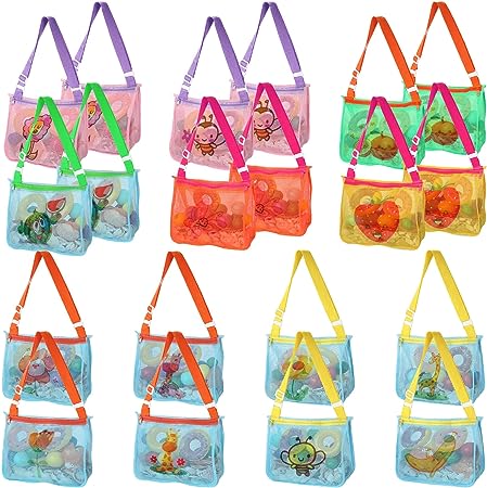 Photo 1 of 20 Pieces Kids Beach Toys Mesh Bag Sand Toy Mesh Bag Sand Toy Totes with Adjustable Carrying Straps Colorful Swimming Accessories Storage Bag Shell Collecting Bags for Sea Sand Pool Swim Beach
