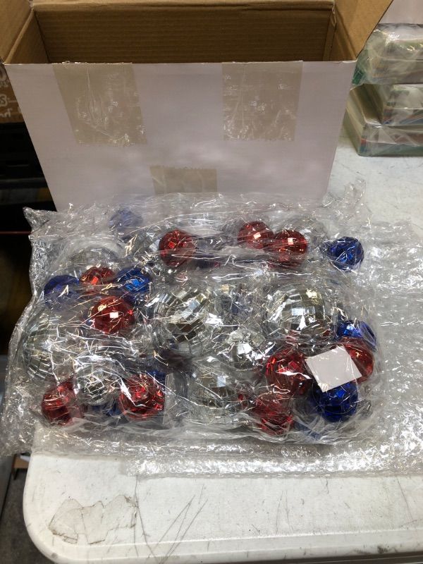 Photo 1 of 8 Ropes 4th of July Mini Disco Ball Ornaments Disco Ball Decor Blue Red Silver Disco Ball Decorations Hanging Disco Ball for Independence Day Tree Wedding Dance Music Festival Birthday Party Supplies
