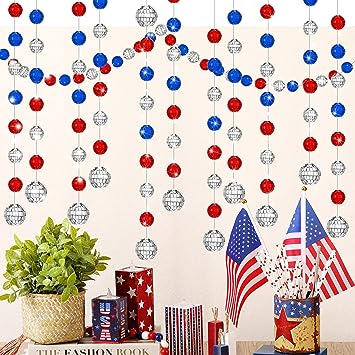 Photo 1 of 8 Ropes 4th of July Mini Disco Ball Ornaments Disco Ball Decor Blue Red Silver Disco Ball Decorations Hanging Disco Ball for Independence Day Tree Wedding Dance Music Festival Birthday Party Supplies
