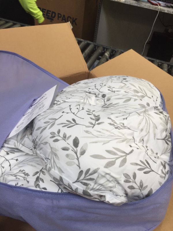 Photo 3 of Boppy Total Body Pregnancy Pillow with Easy-on Removable Pillow Cover in Gray Scattered Leaves for Full-body Support, Body Pillow for Pregnancy and Postpartum Positioning