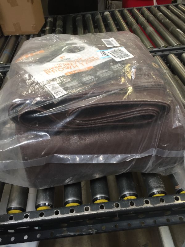 Photo 3 of 15' x 40' Super Heavy Duty 16 Mil Brown Poly Tarp Cover - Thick Waterproof, UV Resistant, Rip and Tear Proof Tarpaulin with Grommets and Reinforced Edges - by Xpose Safety