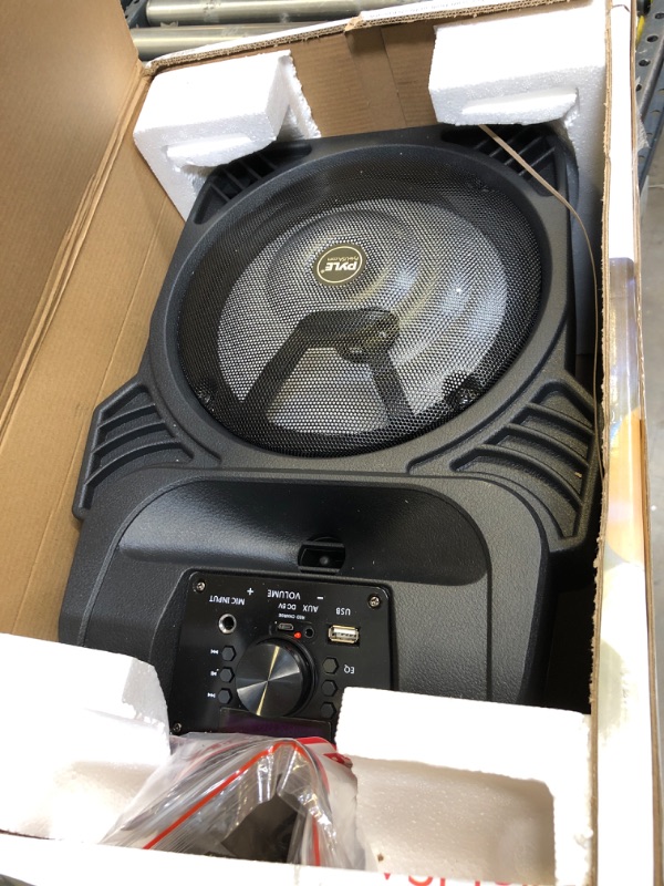 Photo 2 of 400W Portable Bluetooth PA Loudspeaker - 8” Subwoofer System, 4 Ohm/55-20kHz, USB/MP3/FM Radio/ ¼ Mic Inputs, Multi-Color LED Lights, Built-in Rechargeable Battery w/ Remote Control - Pyle PPHP844B