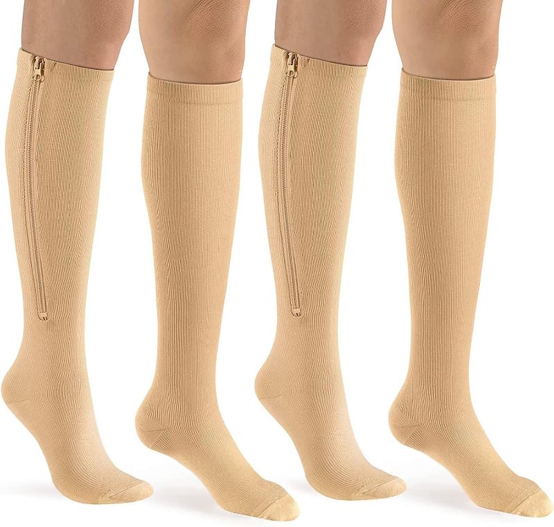 Photo 1 of bropite Zipper Compression Socks Women&Men 2 Pairs Knee High 15-20 mmHg Closed Toe Compression Socks For Running, Varicose
