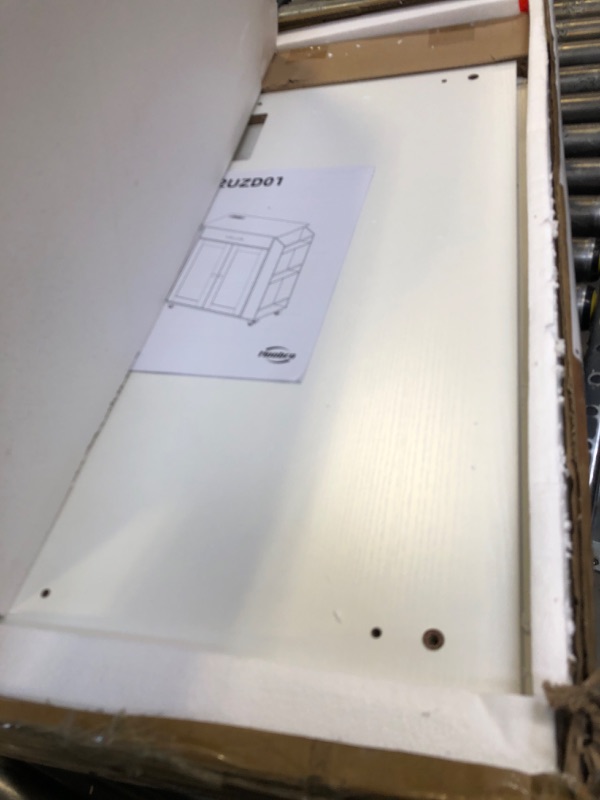 Photo 1 of HOOBRO Kitchen Island with Power Outlet, Kitchen Storage Island with Spice Rack and Drawer, Rolling Kitchen Cart on Wheels, for Home, Kitchen and Dining Room, White WT82UZD01G1