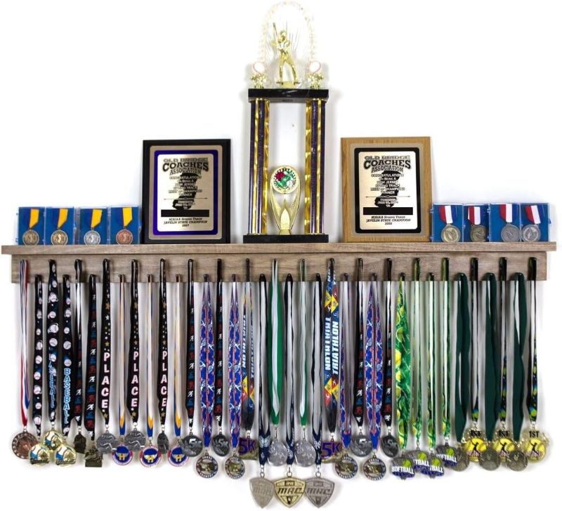 Photo 1 of 4ft- Medal Awards Rack Premier Medal Hanger Display Rack and Trophy Shelf for Gymnastics, Soccer, Basketball, Football, and More. The Largest Medal and Award Display- 48”
