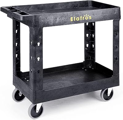 Photo 1 of 2-Tier Plastic 4-Wheeled Service Cart in Black with 500 lb. Capacity
