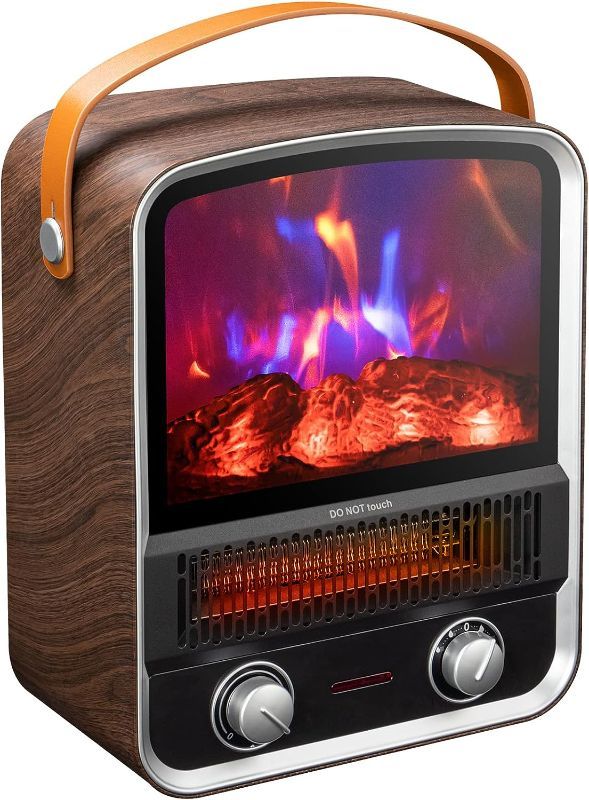 Photo 1 of Qoosea Fireplace Heater Electric Fireplace 1500W 750W 3D LED Flame Log Electric Heater with Adjustable Thermostat with Realistic Flame Optics Brown
