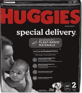 Photo 1 of Hypoallergenic Baby Diapers Size 2 (12-18 lbs), Huggies Special Delivery, Fragrance Free, Safe for Sensitive Skin, 60 Ct Size 2 (60 Count)