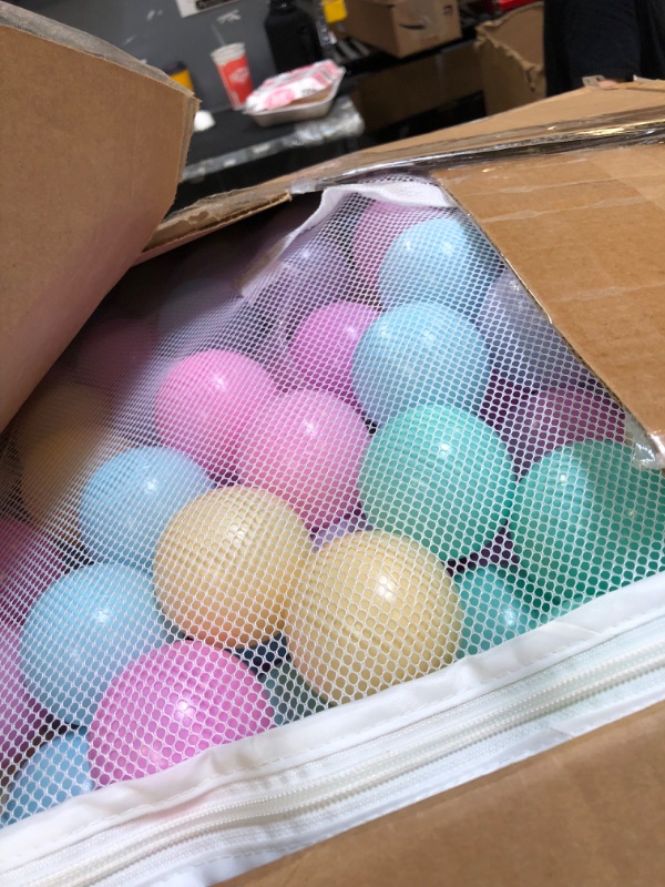 Photo 2 of Amazon Basics BPA Free Crush-Proof Plastic Ball Pit Balls with Storage Bag, Toddlers Kids 12+ Months, 6 Pastel Colors - Pack of 1000 6 Pastel Colors 1,000 Balls