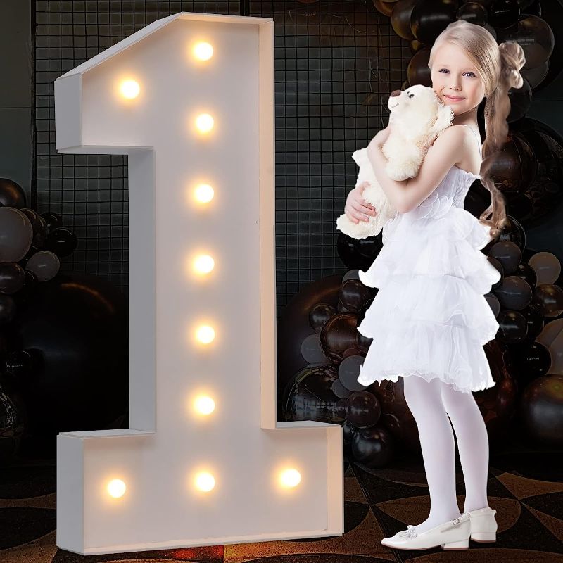 Photo 1 of 4FT Marquee Light Up Numbers Letters, Mosaic Numbers for Balloons, Gaint Marquee Numbers, Number 1 Balloon for First Birthday, 1st Birthday Decorations, Anniversary Decoration 1 y