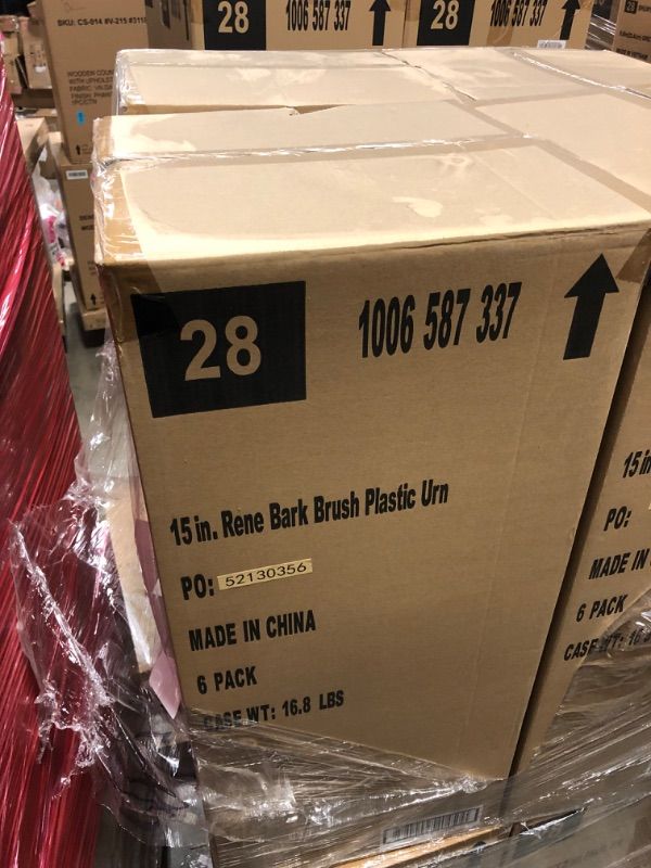 Photo 1 of 15 in. Rene Bark Brush Plastic Urn 6 PACK 
