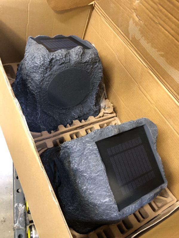 Photo 2 of Innovative Technology Outdoor Rock Speaker Pair - Wireless Bluetooth Speakers for Garden, Patio, Waterproof, Built for all Seasons & Solar Powered with Rechargeable Battery, Music Streaming - Charcoal