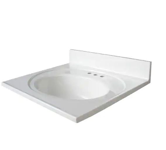 Photo 1 of Newport 25 in. W x 22 in. D Cultured Marble Vanity Top in White with White Sink
